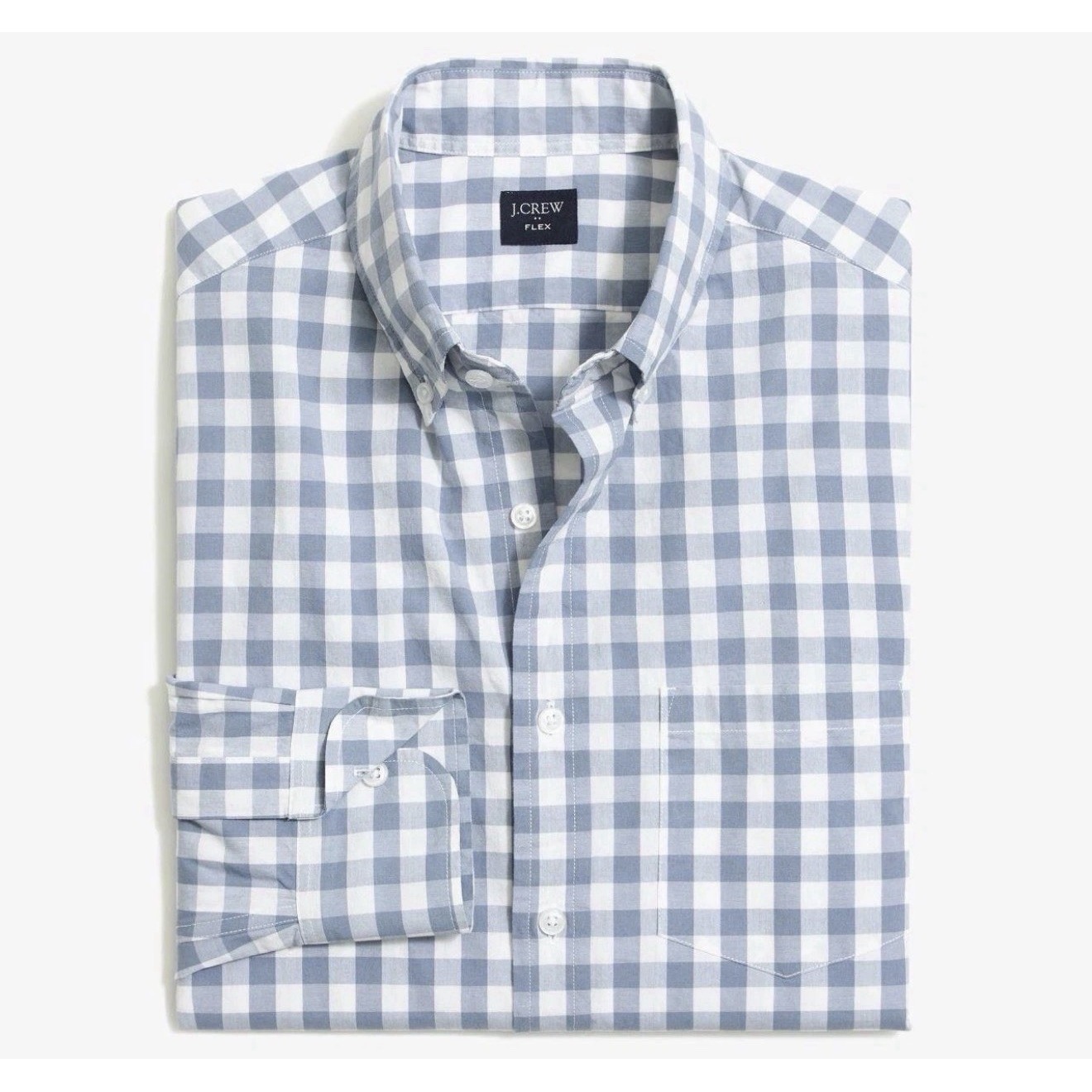 J.Crew Men's Blue White Check Cotton Button-Down Shirt Classic Fit Long Sleeve L